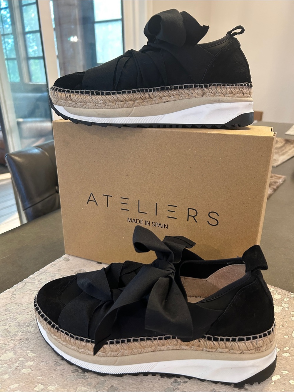 EUC Ateliers Black Suede Espadrille Platform Sneakers with Ribbon (sz 40)